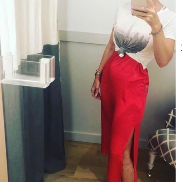 NWT Aerie neon coral midi length sleeveless slip dress with side slits size S - Picture 7 of 14